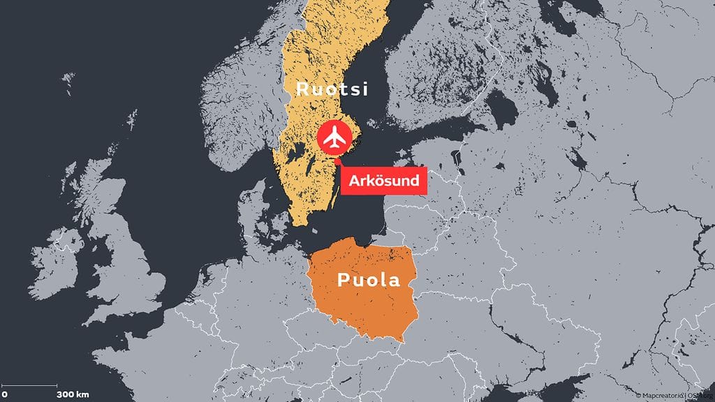 Lentoturma tapahtui Norrköpingin seudulla Itämerellä.