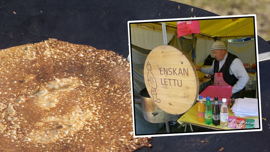 Lettu-Enska paistamassa muurinpohjalettuja Koljonvirran Vauhtipyörä ry:n tapahtumassa vuonna 2012.