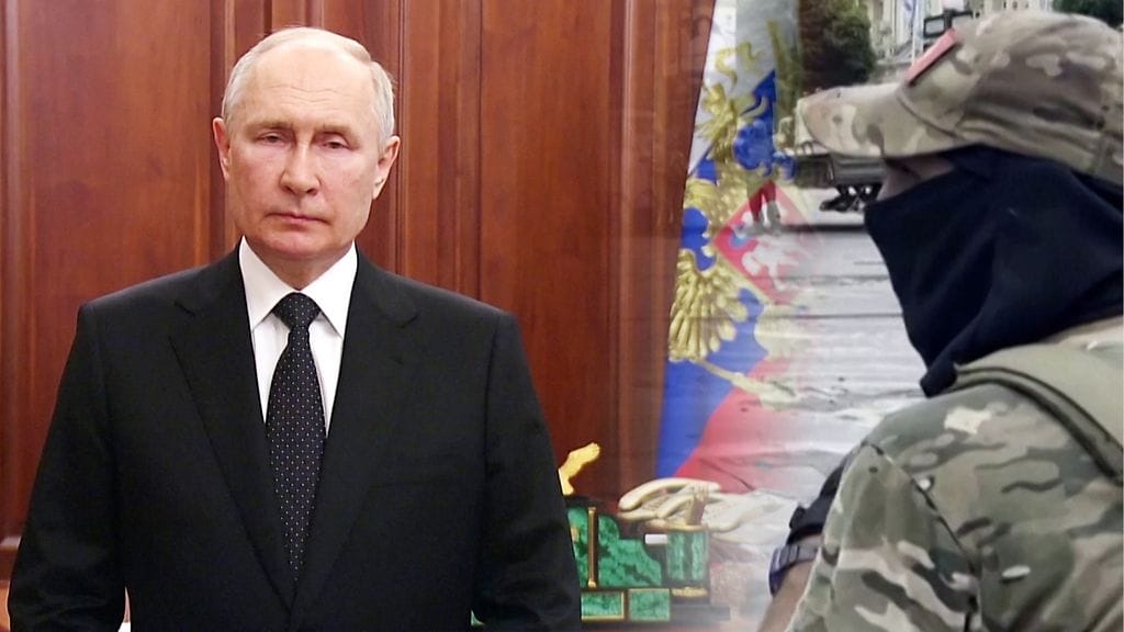 Puheessaan Putin väitti kansan ja asevoimien seisoneen yhdessä vastustamassa palkkasotureiden kapinaa.