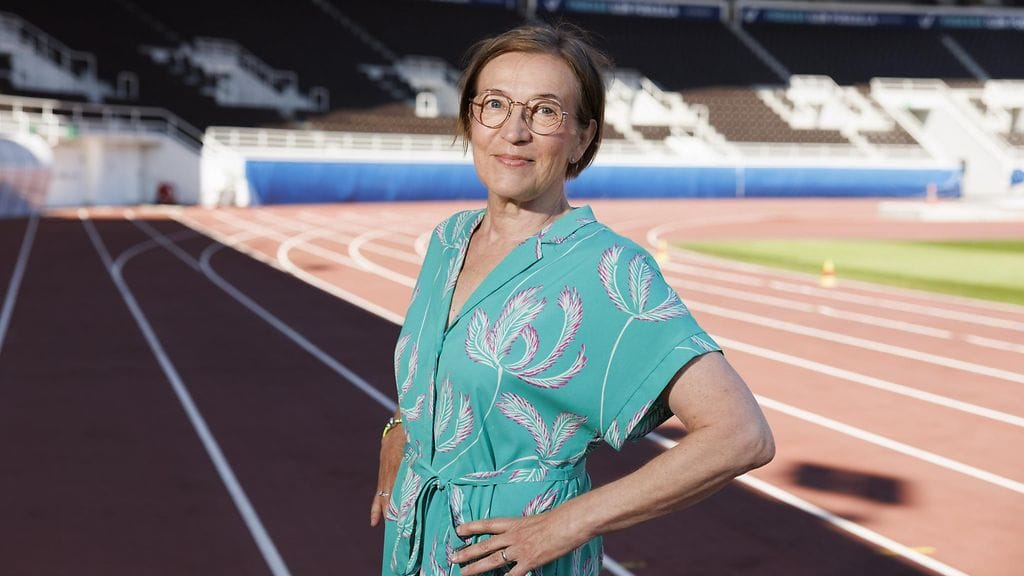 100 metrin SE-nainen Helinä Marjamaa Helsingin olympiastadionilla 27. kesäkuuta.