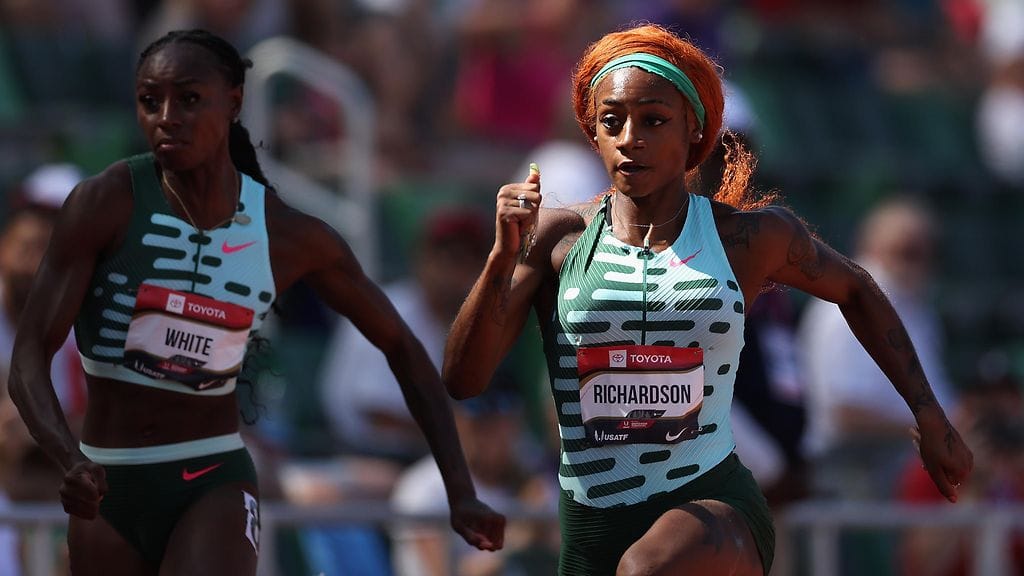 Sha'Carri Richardsonilla kulki Yhdysvaltojen mestaruuskilpailujen 100 metrin alkuerässä.