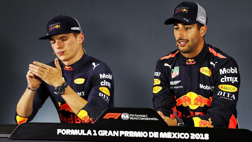 Max Verstappen ja Daniel Ricciardo olivat tallitovereita Red Bullilla vuosina 2016-2018.