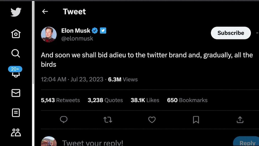 Miljardööri Elon Musk sanoi sunnuntaina aikovansa muuttaa Twitterin logon.