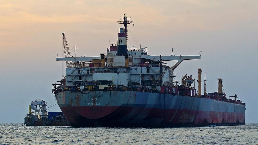 Kuvassa tankkerialus FSO Saher heinäkuussa 2023.