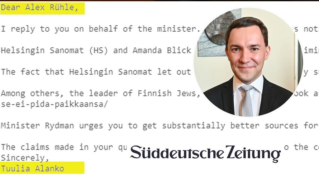 Süddeutsche Zeitungin toimittajan Alex Rühlen saamat viestit Suomesta ovat puhuttaneet viestipalvelu X:ssä.