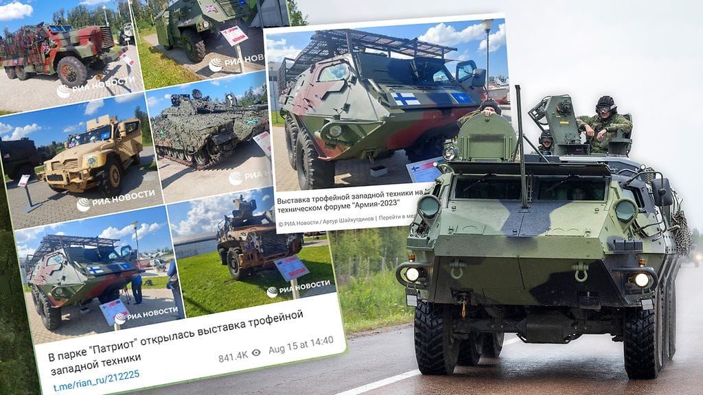Ukrainan sodan aikana kaapatut sotasaalit esiteltiin Moskovan lähellä Army-2023 sotilasmessuilla. Mukana on myös suomalaisvalmisteinen Panssari-Sisu eli Pasi-panssariajoneuvo.