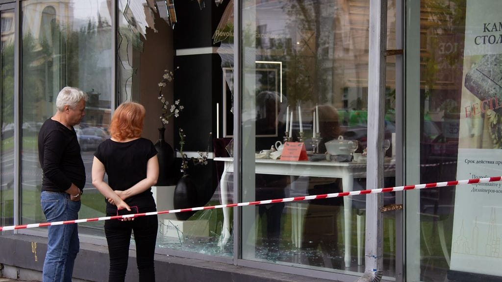 Ukrainan lennokki-iskun aiheuttamat tuhot Moskovassa viime kesänä.