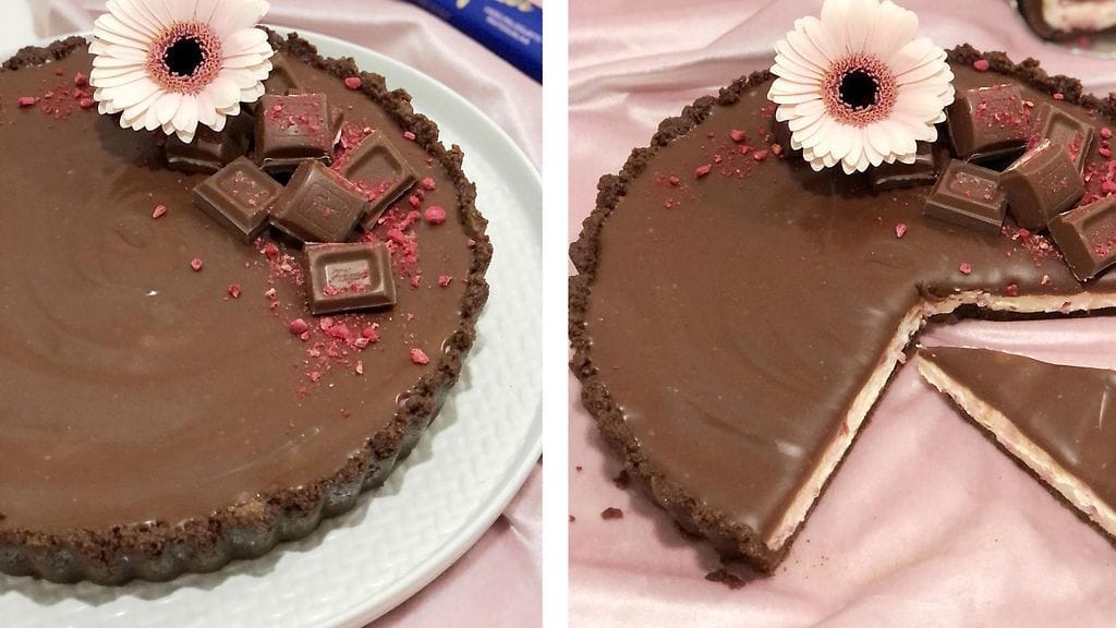 Testaa Ellin suosittu vadelmajogurtti-suklaapiirakka.