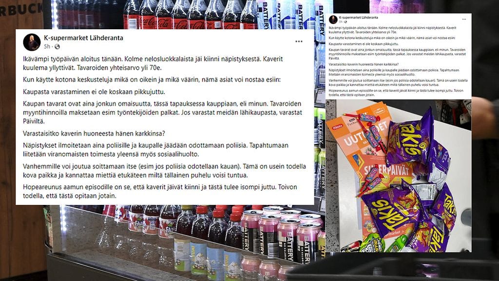 K-supermarket Lähderannan kauppias Päivi Orava kertoi näpistelystä Facebookissa.