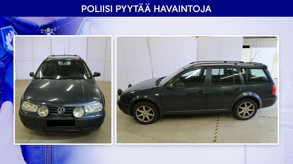Poliisi epäilee, että tämä Volkswagen Golf Variant vuosimallia 2004 on Turun yliajossa käytetty ajoneuvo.