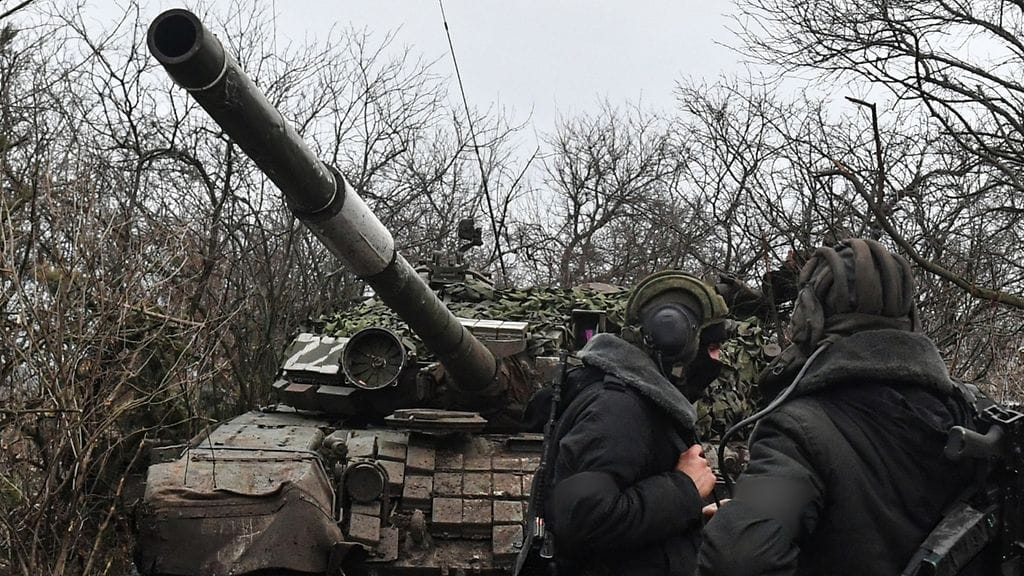 Venäjän armeijan T-72-taistelupanssarivaunu Zaporizhzhjan alueella tammikuussa 2023.