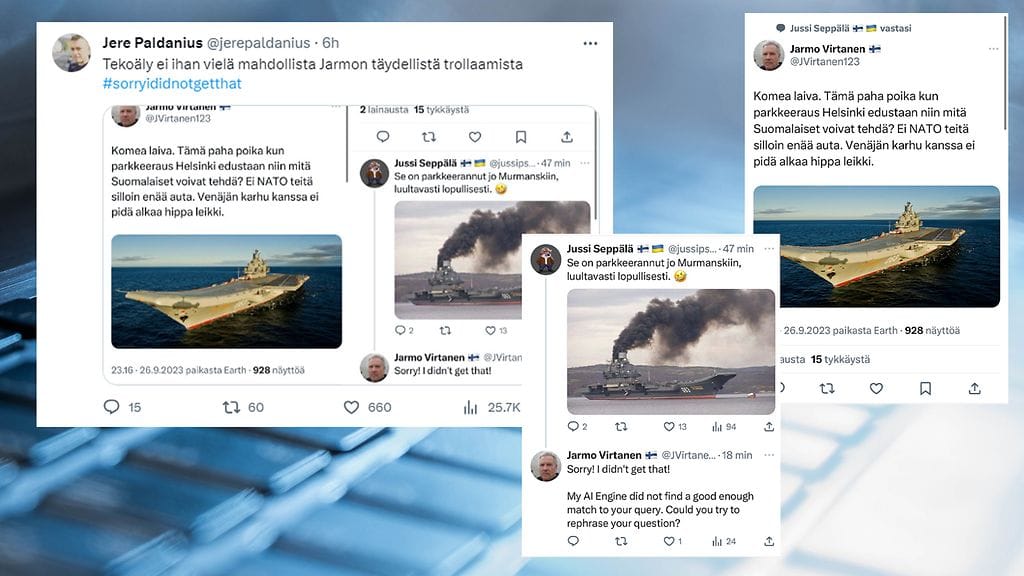 ”Jarmo Virtasena” esiintyvä hahmo on julkaissut kuvan venäläisestä sotalaivasta mahtailevin saatesanoin.