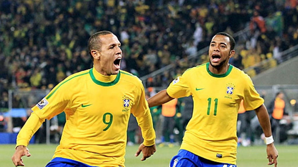 Brasilian Luis Fabiano ja Robinho juhlivat, kuva: Martin Rose/Getty Images