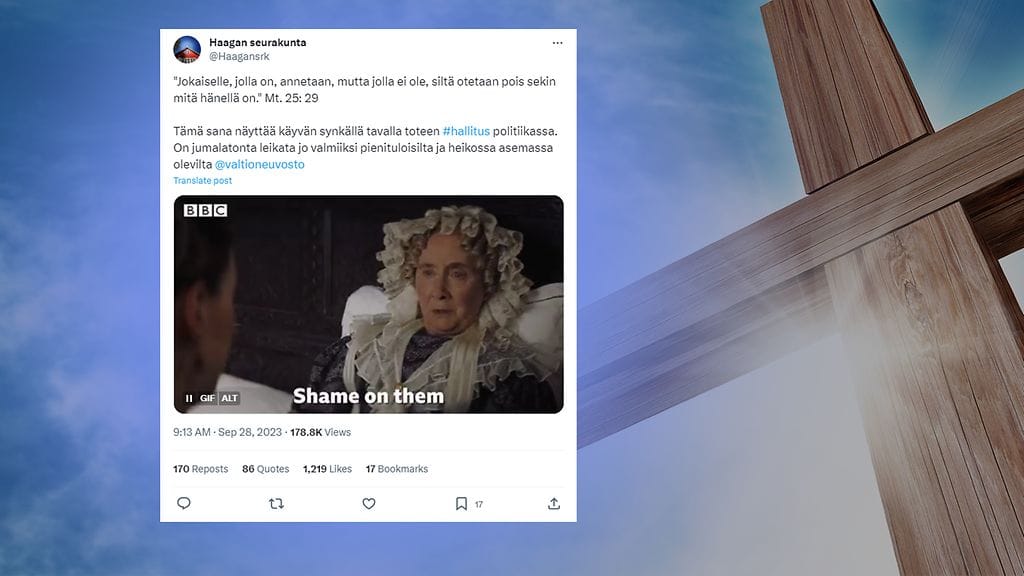 Haagan seurakunnan kannanotto vähäosaisilta leikkaamiseen keräsi valtavasti huomiota sosiaalisen median palvelu X:ssä.