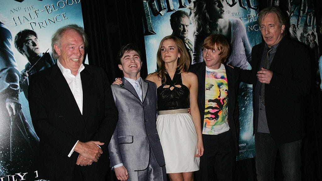 Michael Gambon, Daniel Radcliffe, Emma Watson, Rupert Grint ja Alan Rickman elokuvan Harry Potter ja puoliverinen prinssi ensi-illassa heinäkuussa 2009.