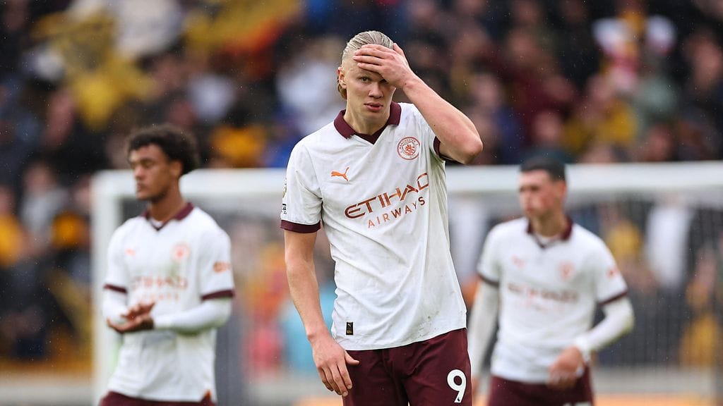 Erling Haaland ja Manchester City saivat maistaa kauden ensimmäistä tappiota Wolverhamptonin vieraana.