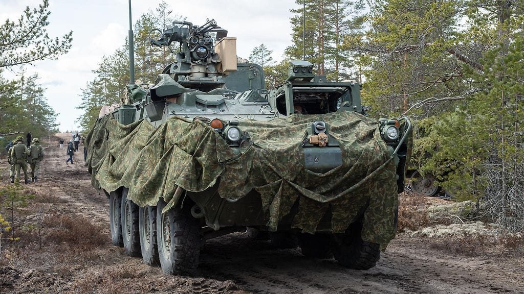 Amerikkalainen Stryker -taisteluajoneuvo osallistui Arrow 22- harjoitukseen toukokuussa 2022.
