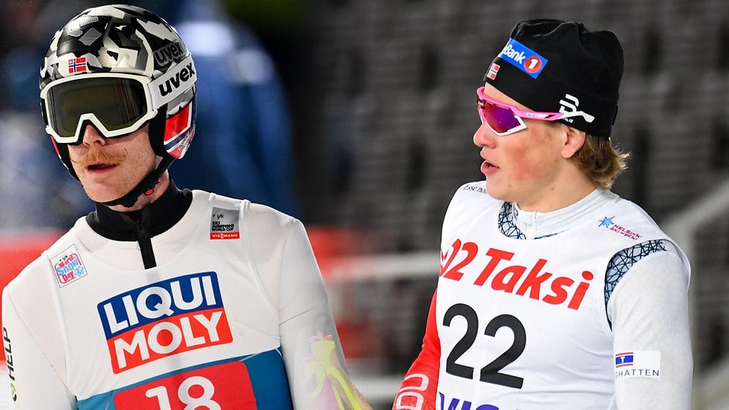 Robert Johansson (vas.) on yksi Norjan mäkijoukkueen hyppääjistä. Johannes Kläbo (oik.) on maastohiihtojoukkueen supertähti.