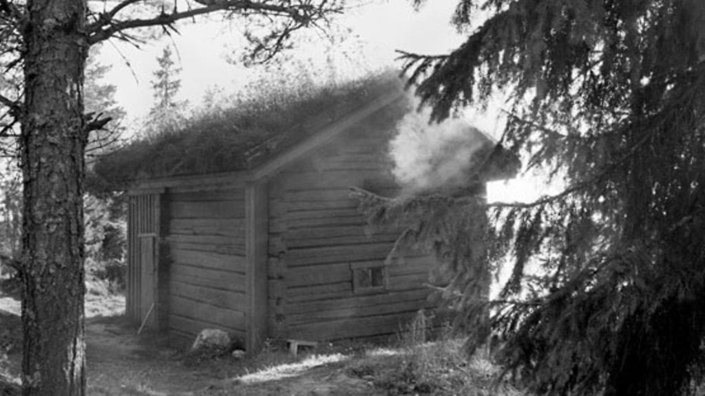 Ruohokattoinen savusauna vuonna 1956.