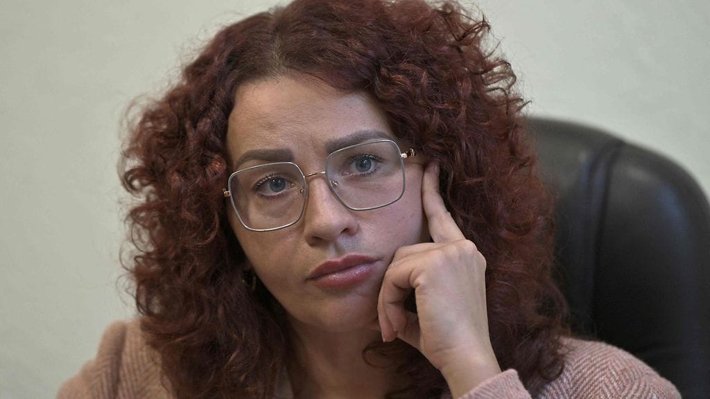 LK 271123 Oksana Sokolovska, 39, attends an interview with LEHTIKUVA