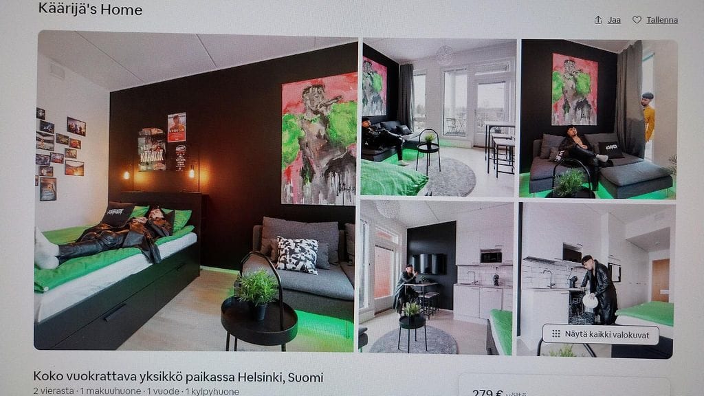 Halvimmillaan yö maksaa noin 225 euroa. Kuvakaappaus Airbnb-palvelun sivulta.