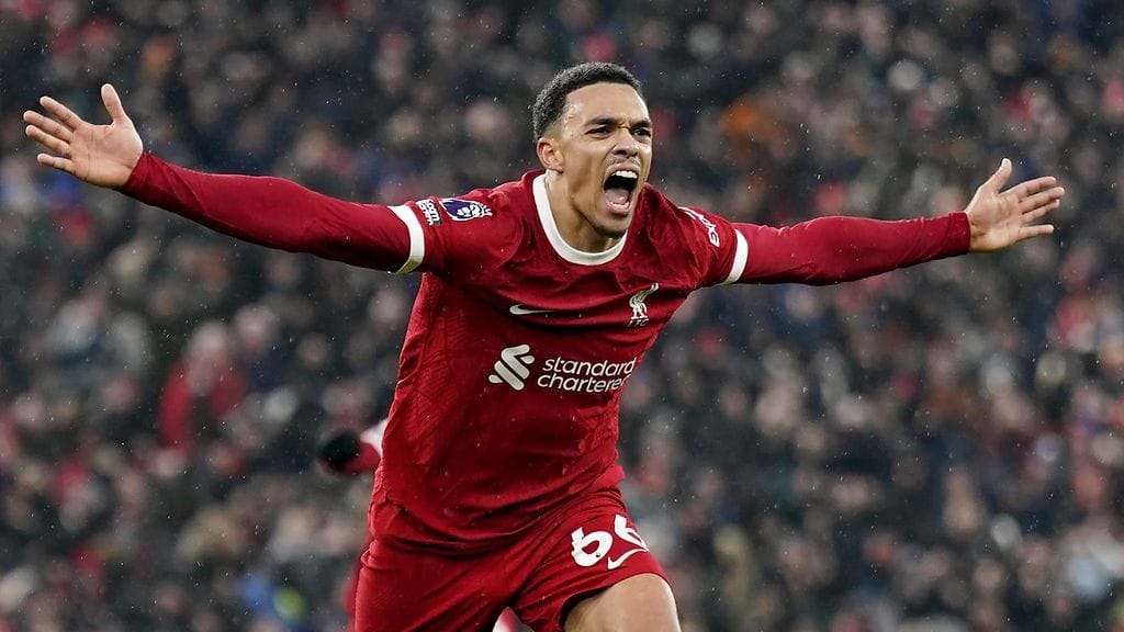 Trent Alexander-Arnold nousi Liverpoolin sankariksi sunnuntain Valioliiga-kierroksella.