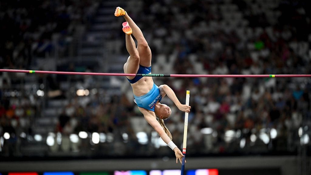 Wilma Murto hyppäsi Kuortaneella uuden sisäratojen Suomen ennätyksen. Kuva kesän MM-kisoista.