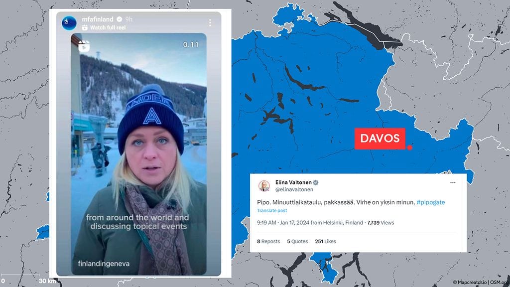 Ulkoministeri Elina Valtonen esiintyi ulkoministeriön videolla Alexander Stubbin kampanjapipo päässään.