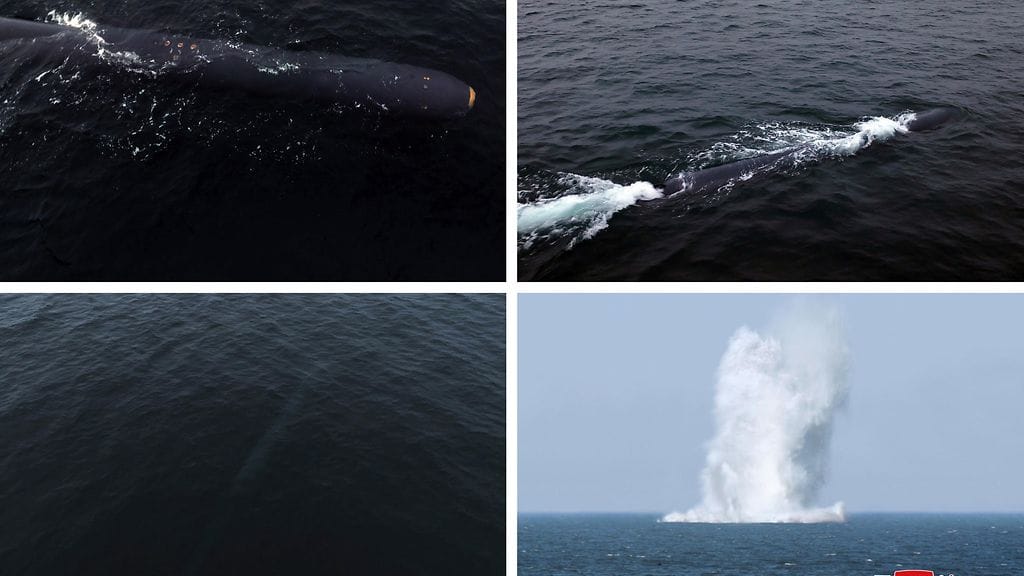 Pohjois-Korean valtionmedian julkaisemia kuvia vedenalaisesta ydinasejärjestelmästä huhtikuussa 2023.