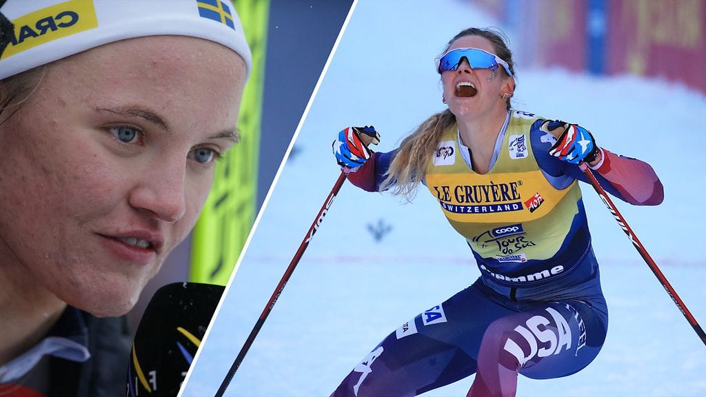 Linn Svahn (vas.) olisi halunnut nähdä USA:n mukana Oberhofin viestikisassa.