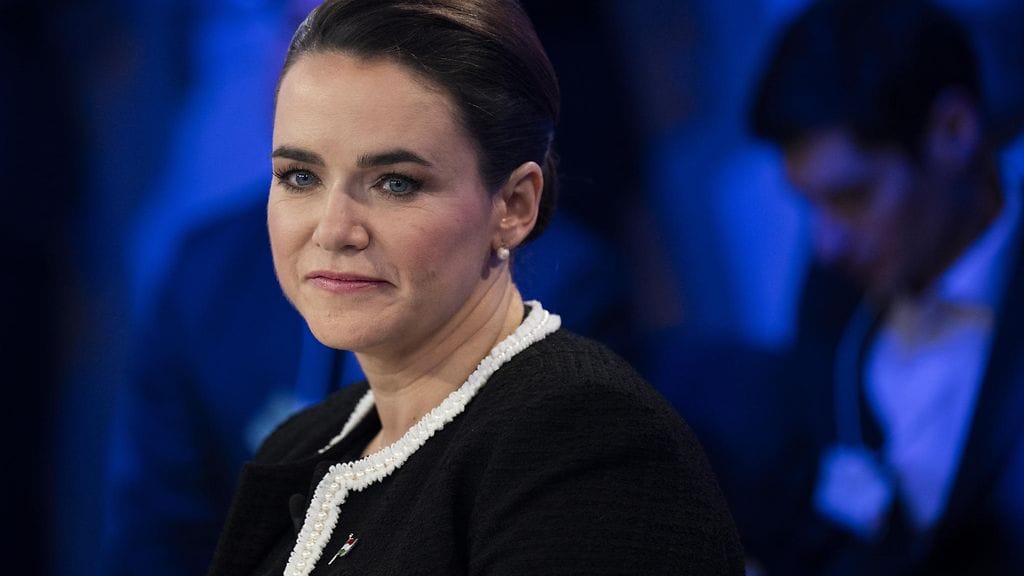 Unkarin entinen presidentti Katalin Novak kuvattuna tammikuussa 2024, jolloin hän oli vielä kotimaansa presidentti.