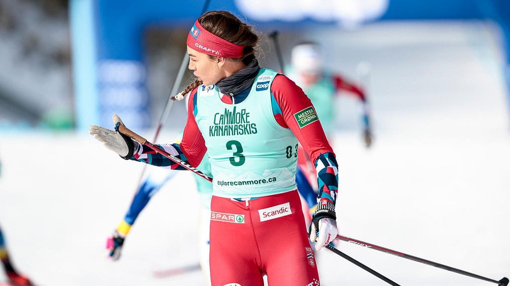 Kristine Stavås Skistad tuuletteli voittoaan provosoivasti lauantaina.