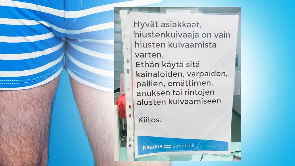 Kuva Kaarinan uimahallissa olleesta ohjelapusta on lähtenyt kiertämään muun muassa Facebookissa ja Redditissä.