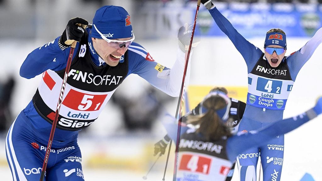 Suomen miehet olivat kolmansia ja naiset toisia parisprintissä. Kuvassa Iivo Niskanen ja Johanna Matintalo.