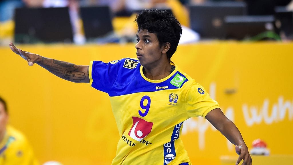 Loui Sand kuvattuna Ruotsin käsipallomaajoukkueen riveissä joulukuussa 2017.