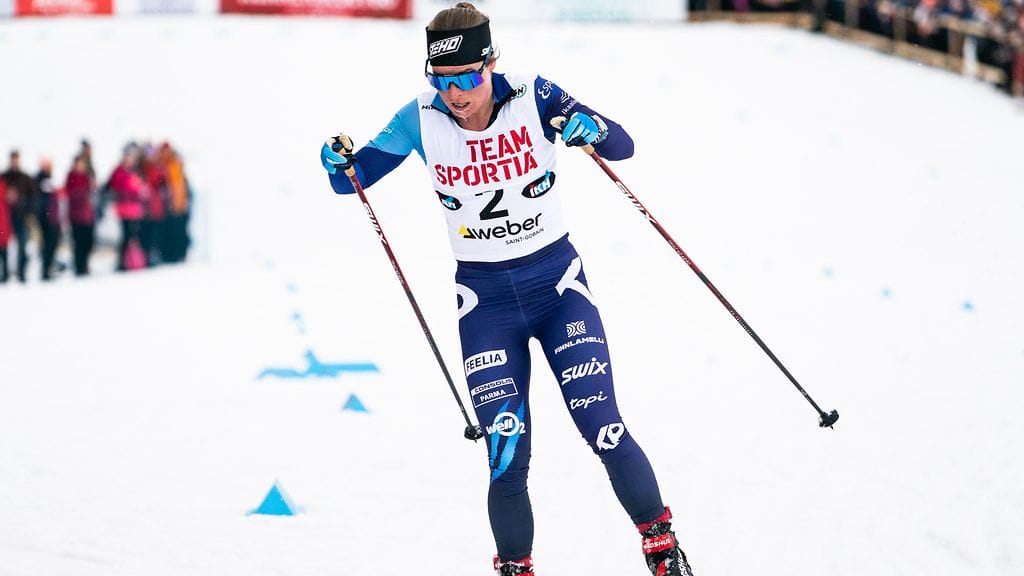 Krista Pärmäkoski piti hyvää kyytiä Rovaniemen viestissä lauantaina.