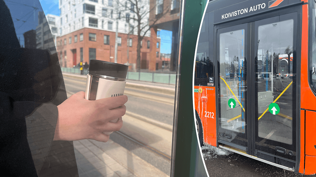 Bussinkuljettaja muistuttaa, ettei julkisissa liikennevälineissä saisi syödä tai juoma omia eväitä.
