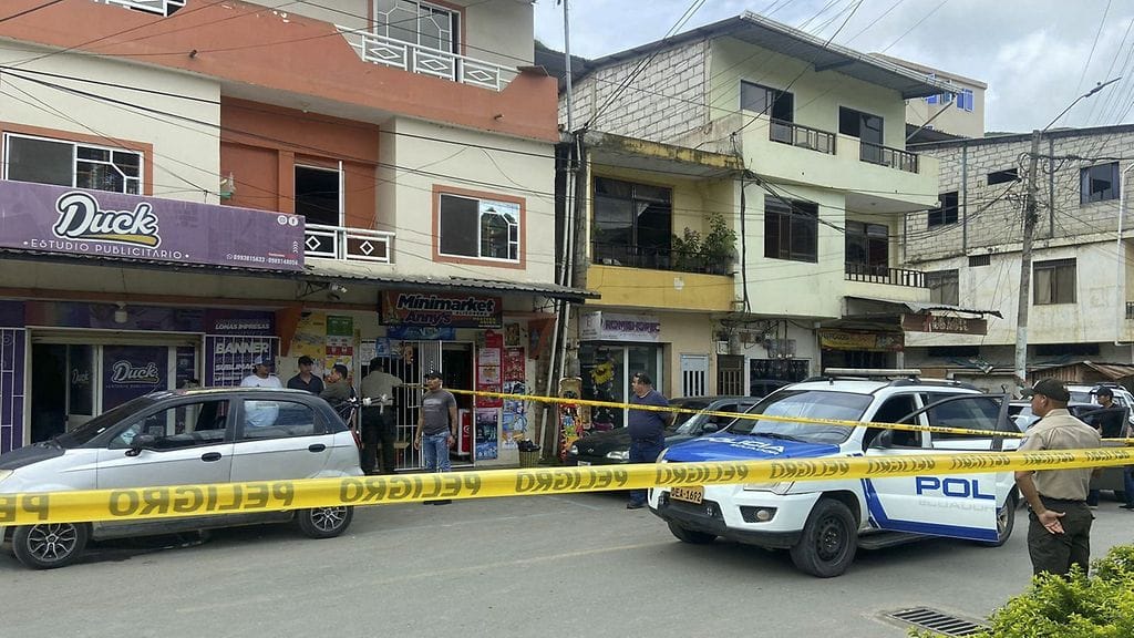 Ecuadorin poliisin julkaisemassa kuvassa näkyy eristetty alue, jossa Portovelon pormestari Jorge Maldonado ammuttiin kuoliaaksi Portovelossa Ecuadorissa 19. huhtikuuta 2024.