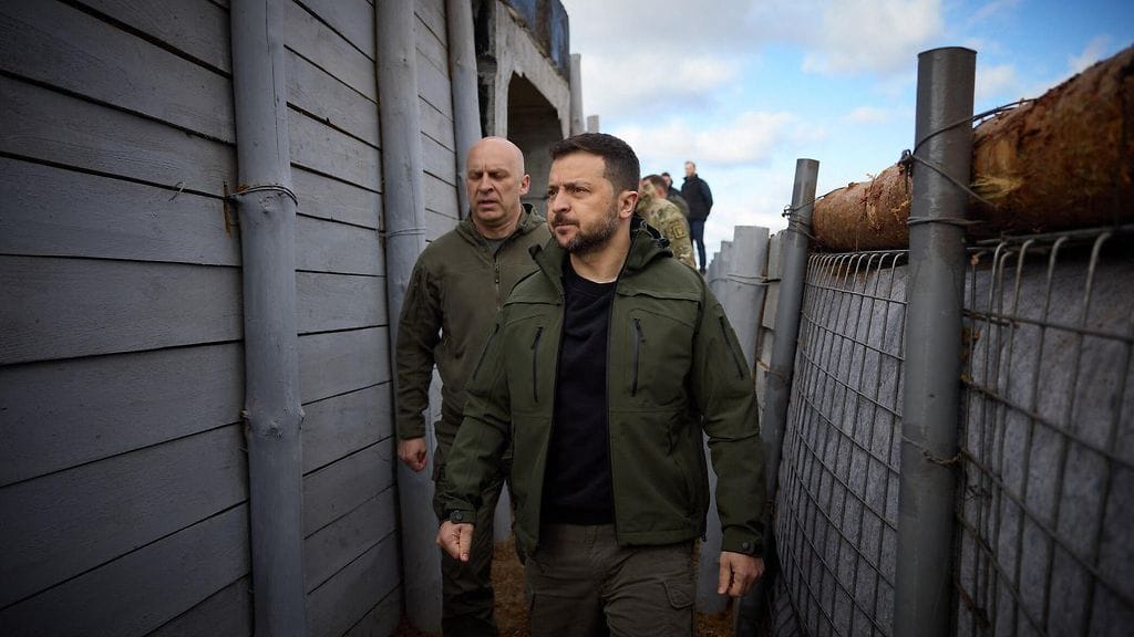 Ukrainan presidentti Volodymyr Zelenskyi kuvattuna Donetskin alueella huhtikuussa.