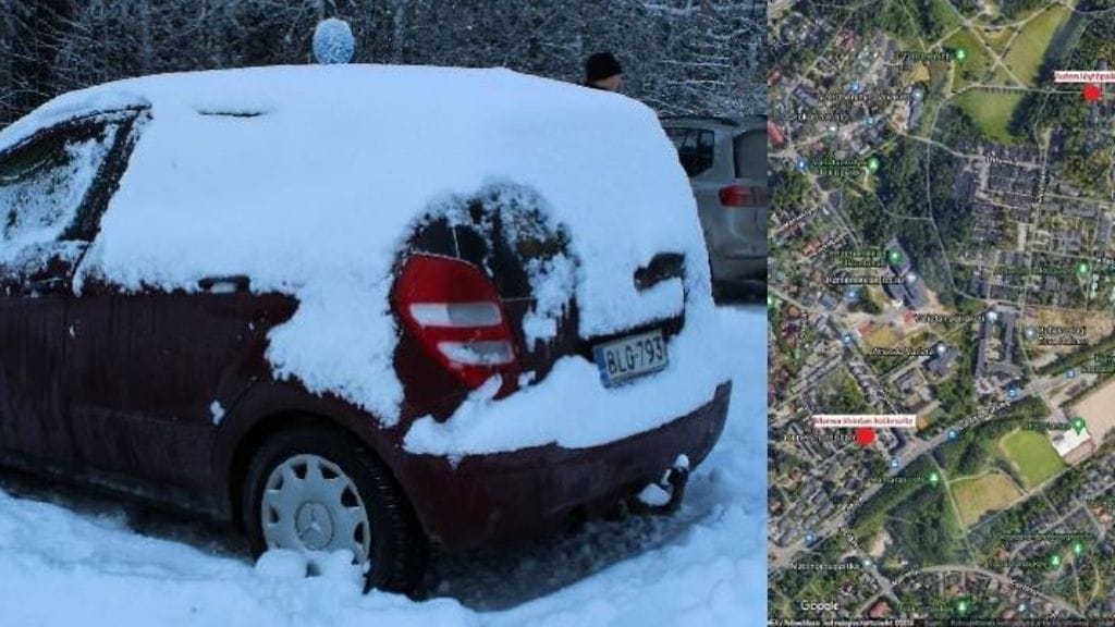 Poliisin kuvaa autosta, josta kolmen lapsen äiti löytyi surmattuna.