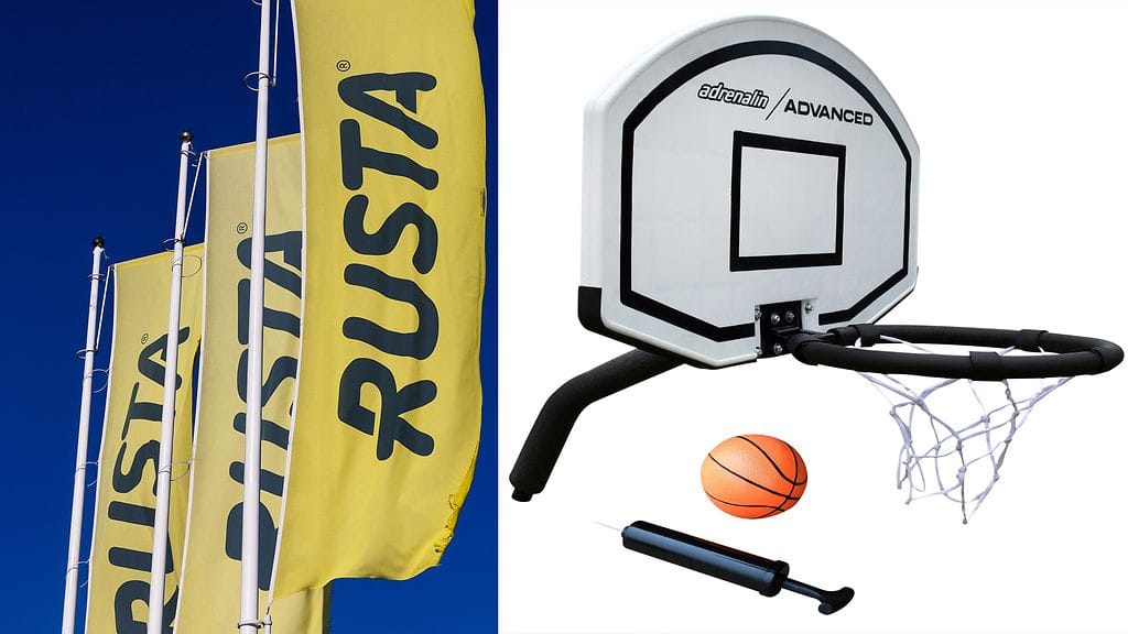 Rusta vetää takaisin koripallokorin trampoliiniin.