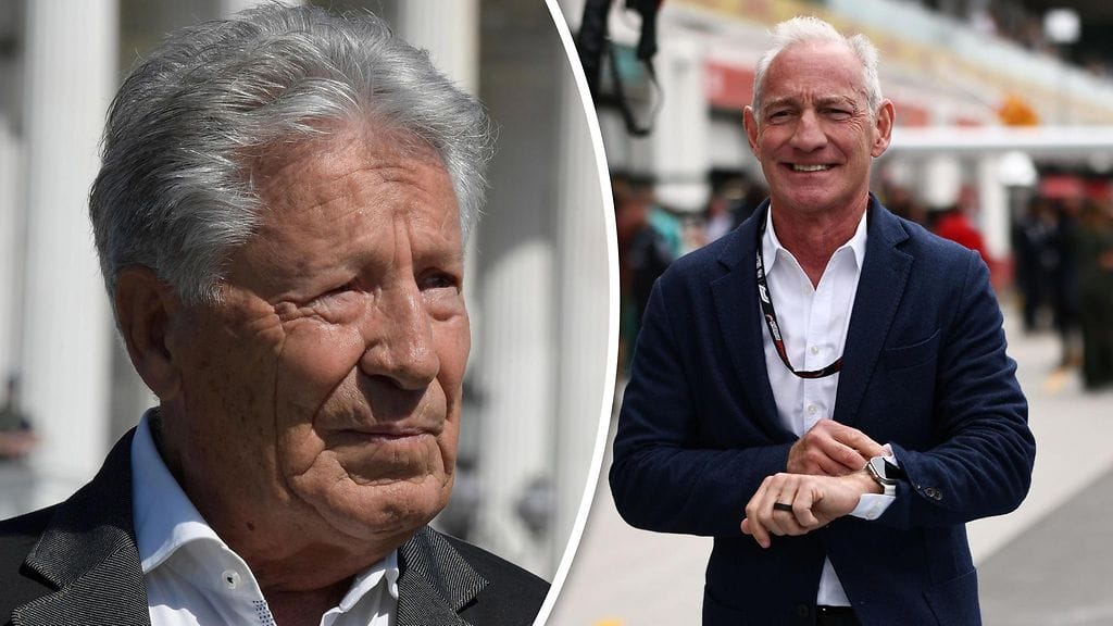 Mario Andretti (vasemmalla) esitti kovan väitteen F1-sarjan kaupalliset oikeudet omistavan Liberty Median pomosta Greg Maffeista.