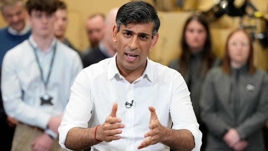 Britannian pääministeri ja konservatiivipuolueen johtaja Rishi Sunak 29. toukokuuta.