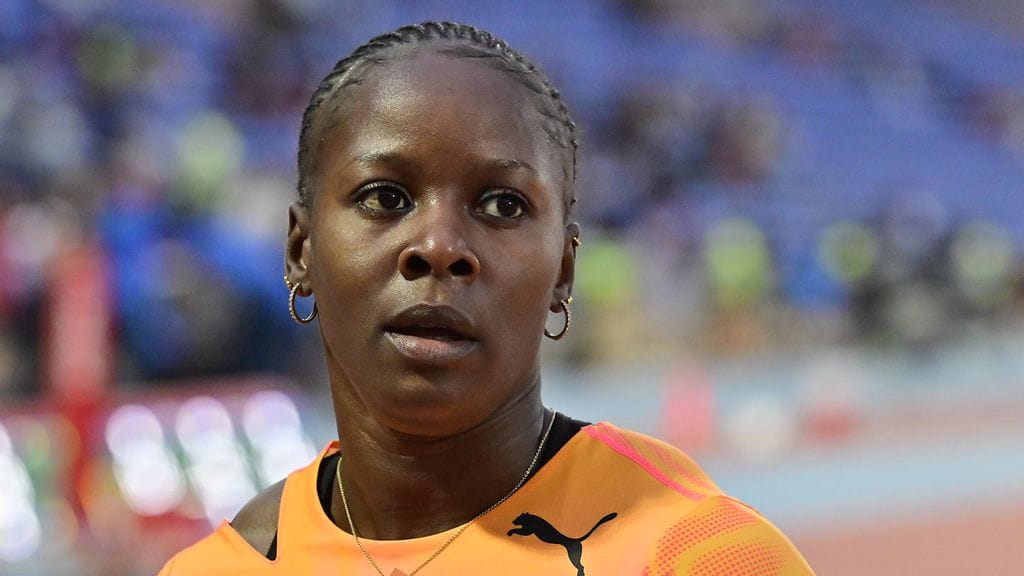 Shericka Jackson kuvattuna Marrakeshin Timanttiliiga-kilpailun 200 metrin voiton jälkeen 20. toukokuuta.