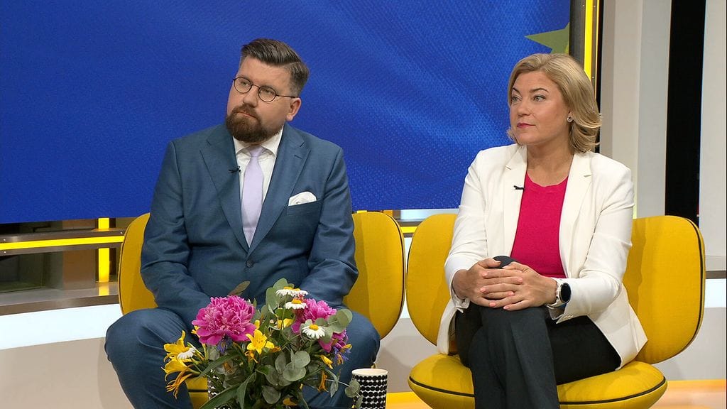 Perussuomalaisten Sebastian Tynkkynen ja kokoomuksen Henna Virkkunen.