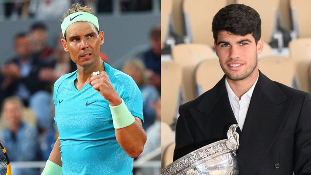Rafael Nadal (vasemmalla) ja Carlos Alcaraz (oikealla).