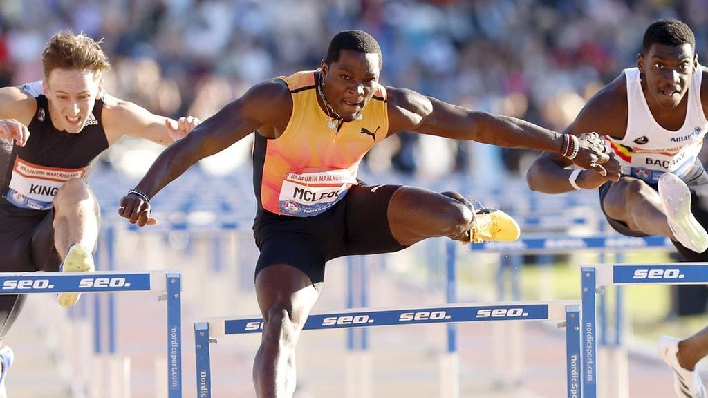 Omar McLeod aitoi tiistaina Paavo Nurmi Gamesissa Turussa 110 metrin aitojen voittoon.