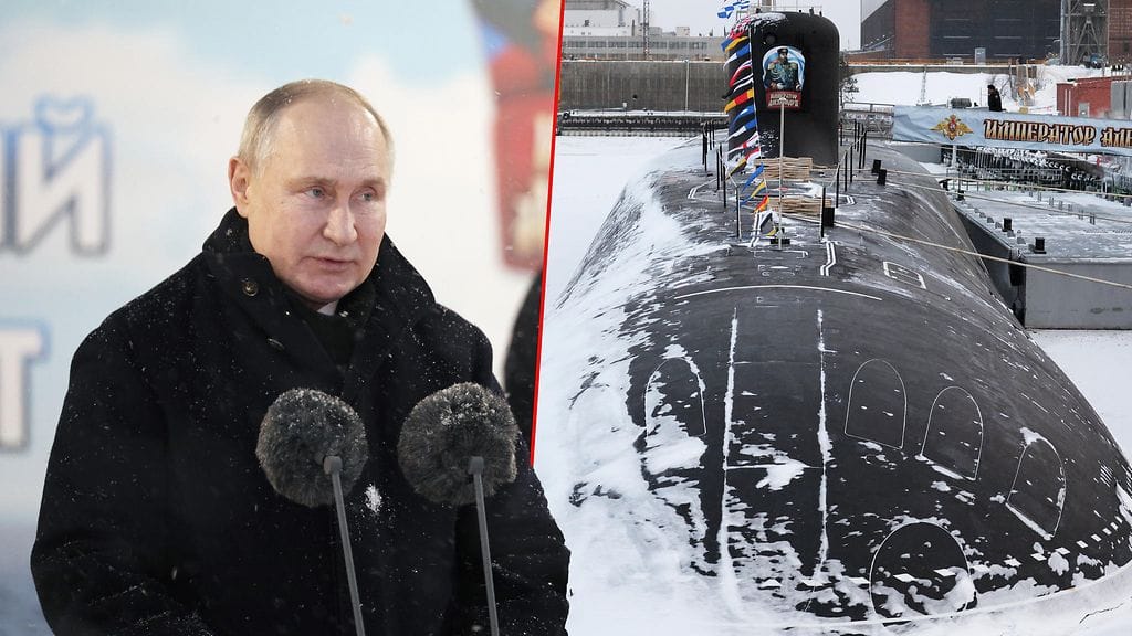 Venäjän presidentti Vladimir Putin puhui joulukuussa 2023 seremoniassa, jossa nostettiin laivaston lippu vastarakennettuihin ydinsukellusveneisiin Arkangelin alueella.