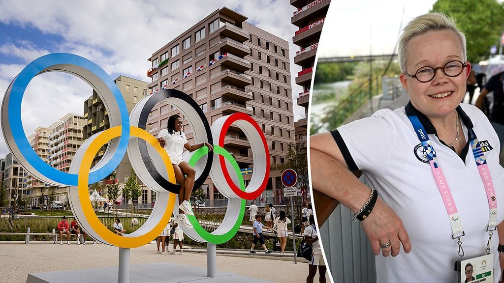 Suomen joukkueella on asiat hyvin Pariisin olympiakylässä. Oikealla Suomen joukkueenjohtaja Leena Paavolainen.