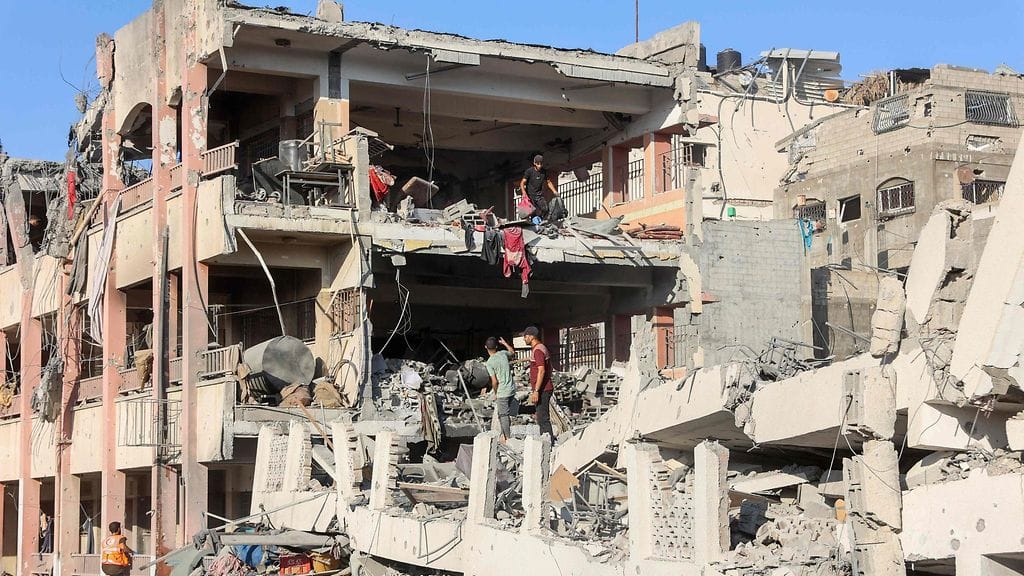 Tuhottu koulu Gazassa elokuussa 2024.